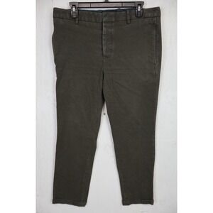 Mens VINCE Green Pants Button Fly Flat Front Size 33 Measures 34x27 Cotton Wool